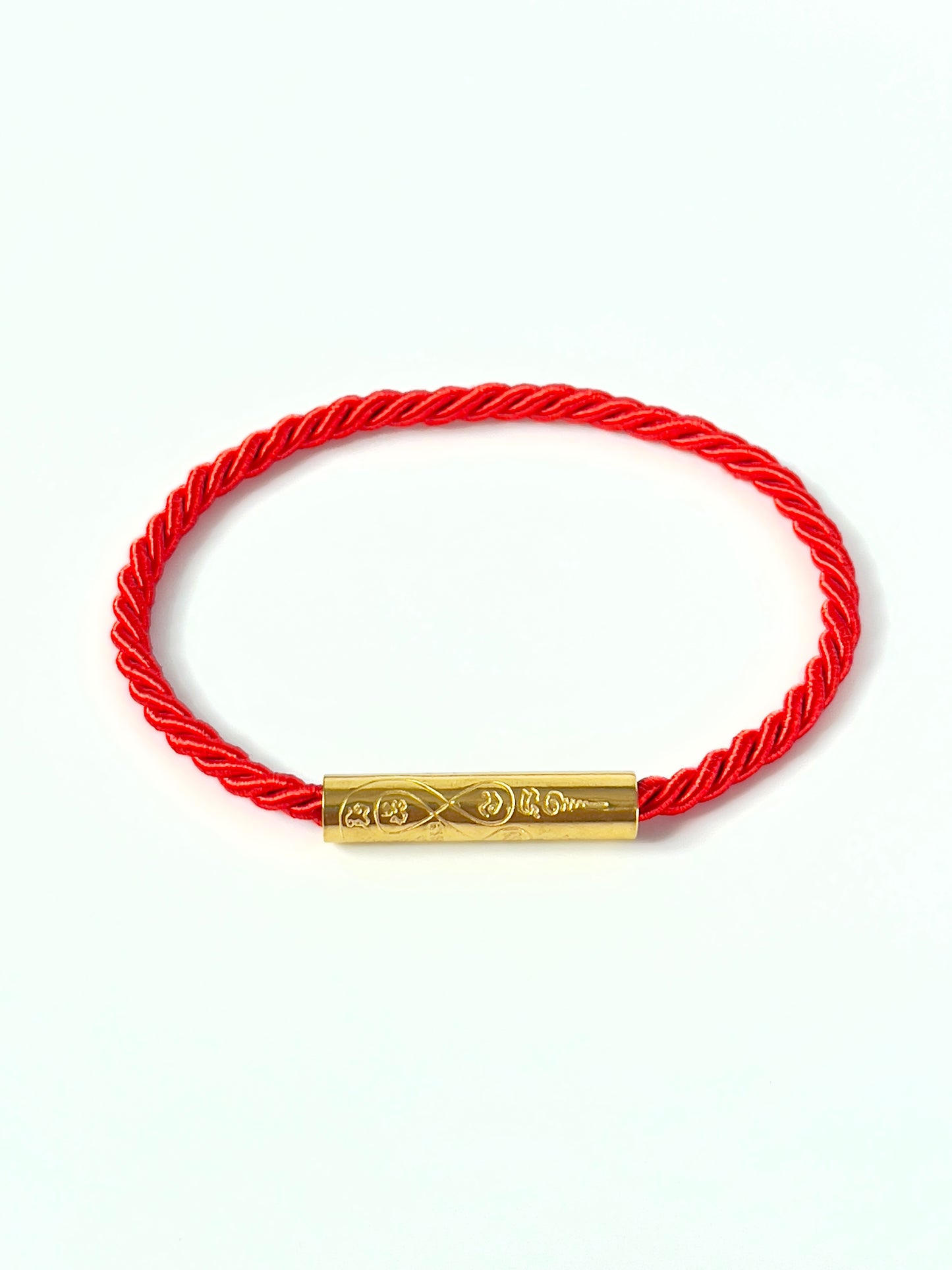 Red Sacred Yantra Bracelet – Gold Khmer Katha, Engraved Metal, Cord 7-7.5" (REGULAR)