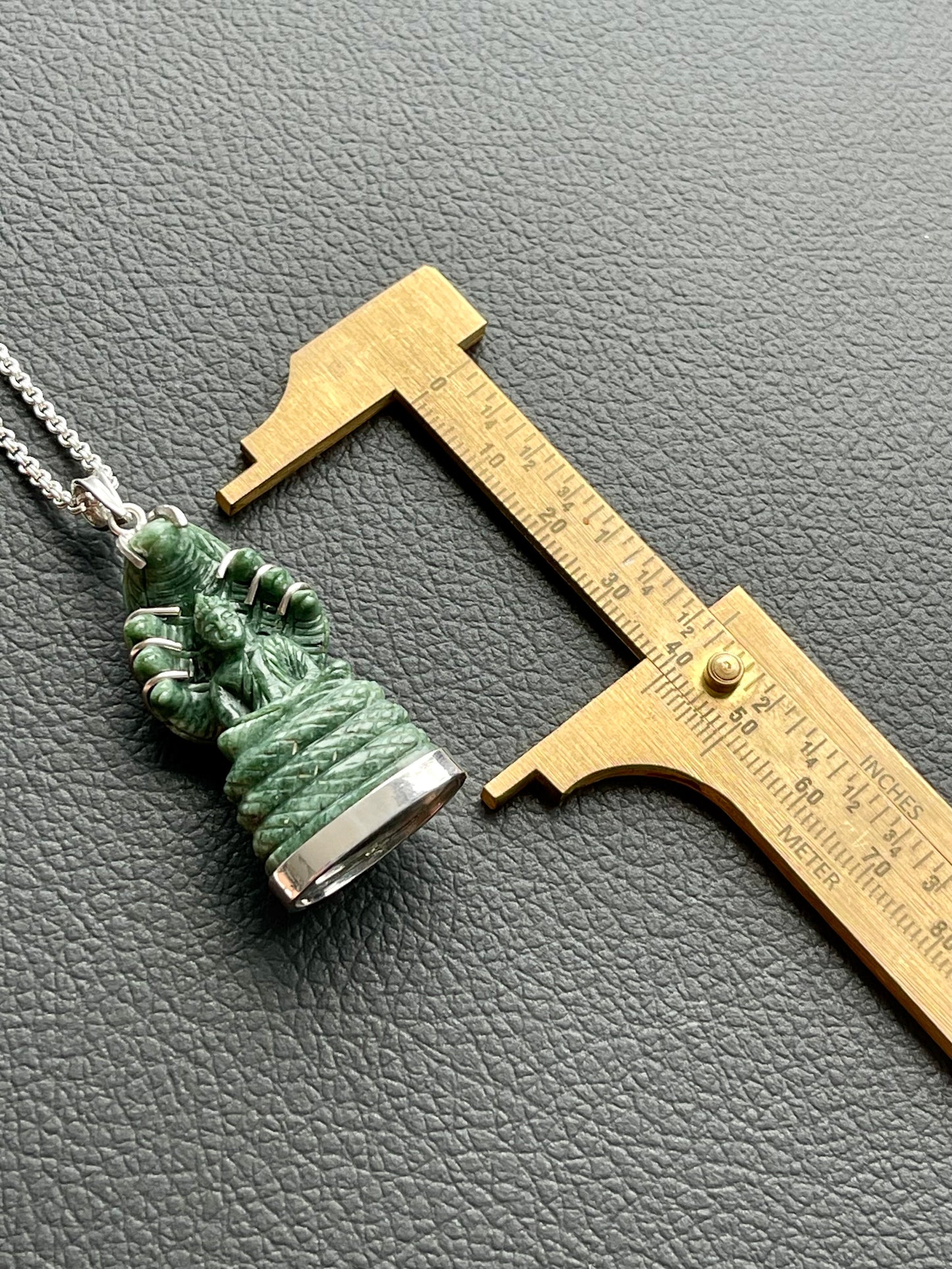 Khmer Style Green Pursat Stone Naga Buddha in Silver