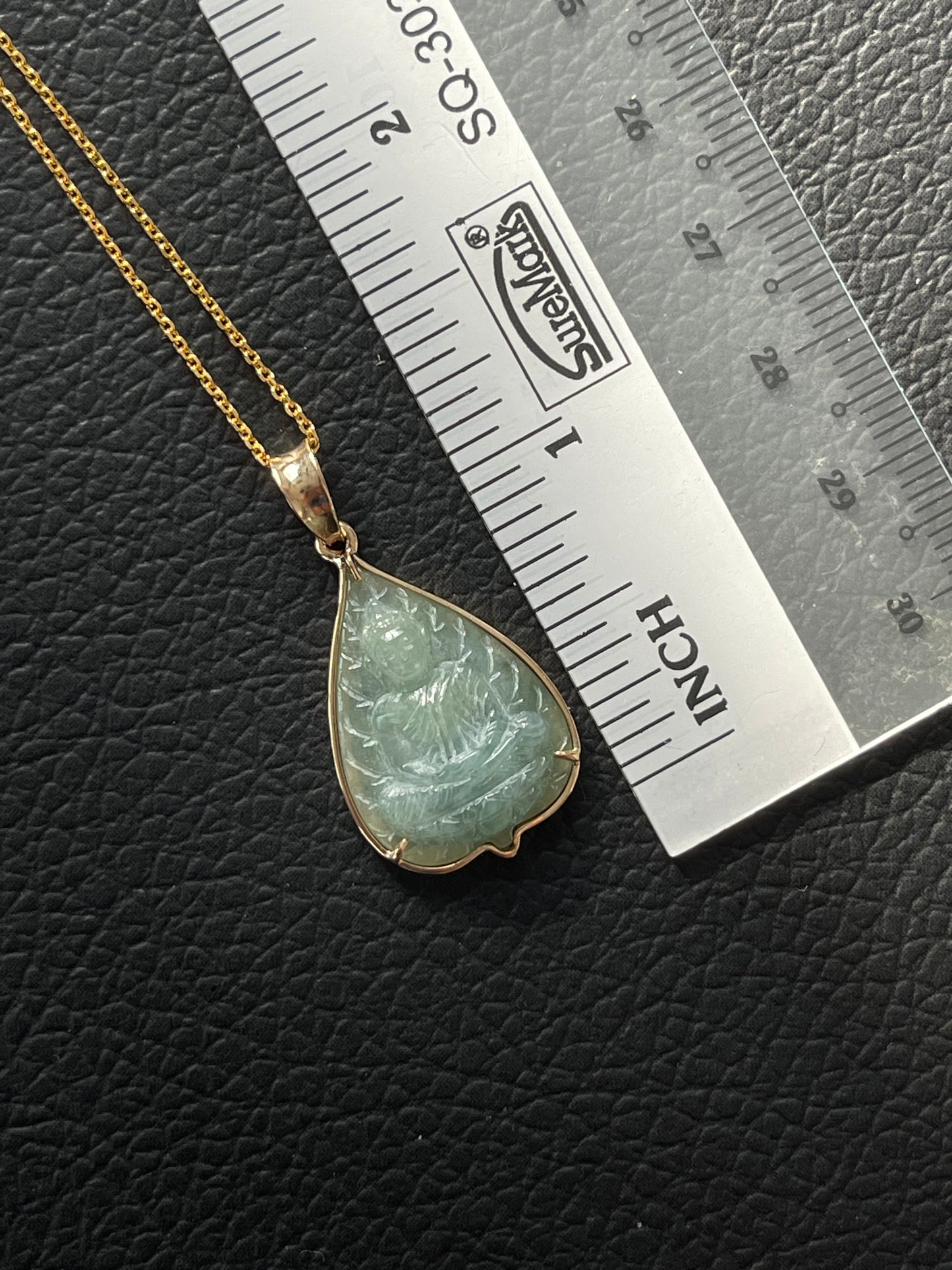 Jade Banyan Leaf Buddha Pendant 10k Gold #883