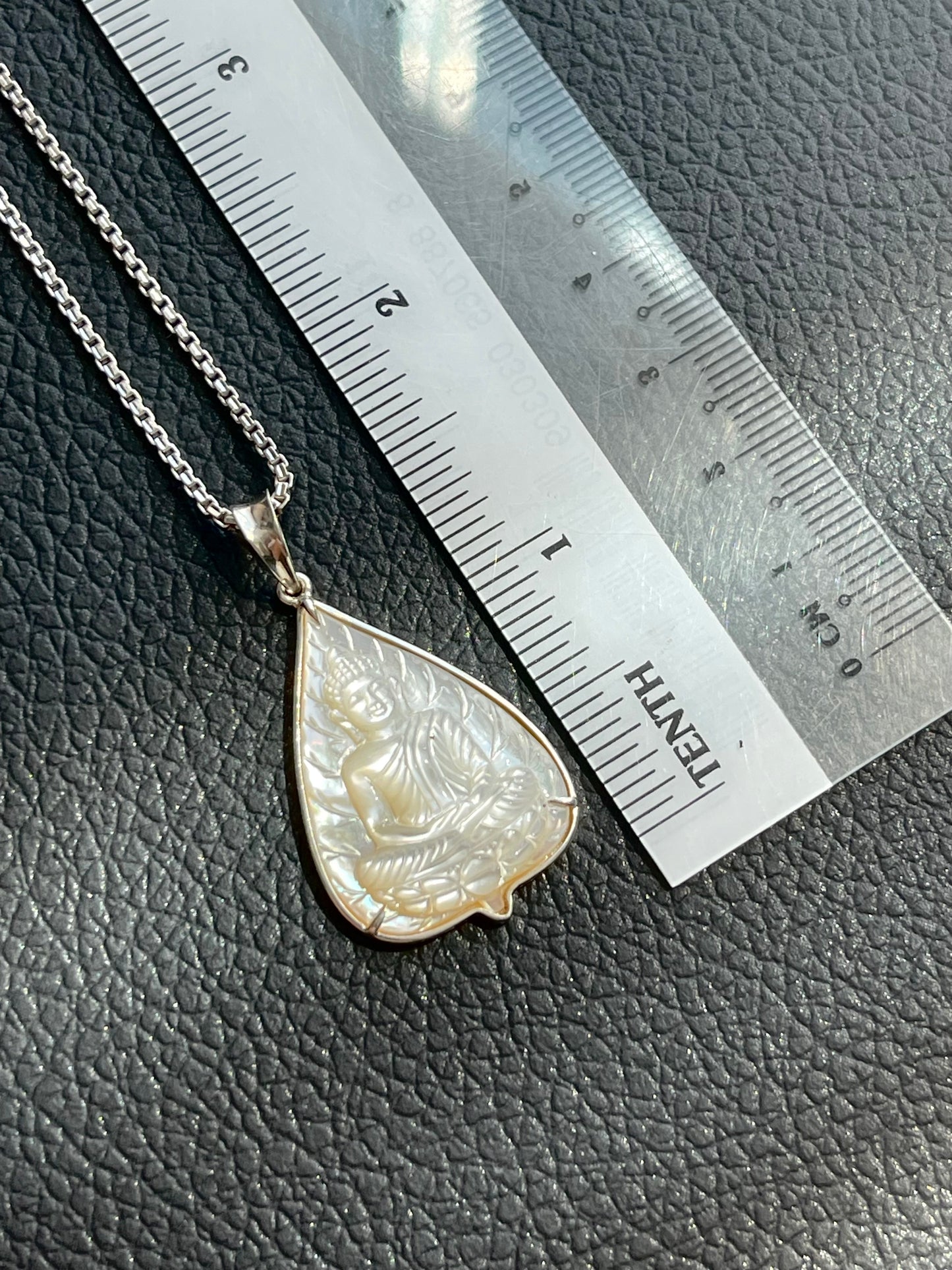 Mother of Pearl Banyan Leaf Buddha in Silver #888