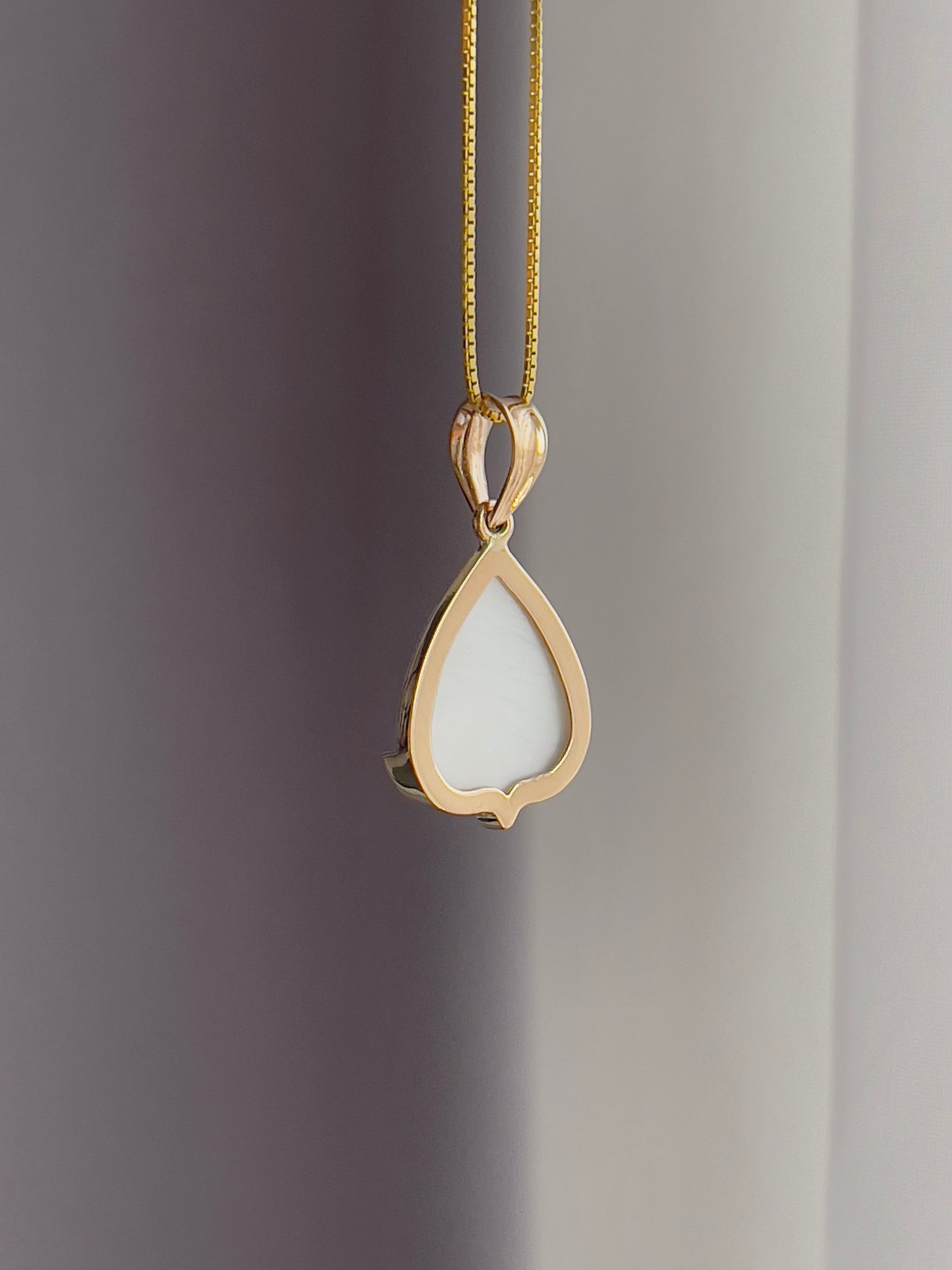 Mother of Pearl Banyan Leaf Buddha with Gold Lotus Pendant 18k Gold
