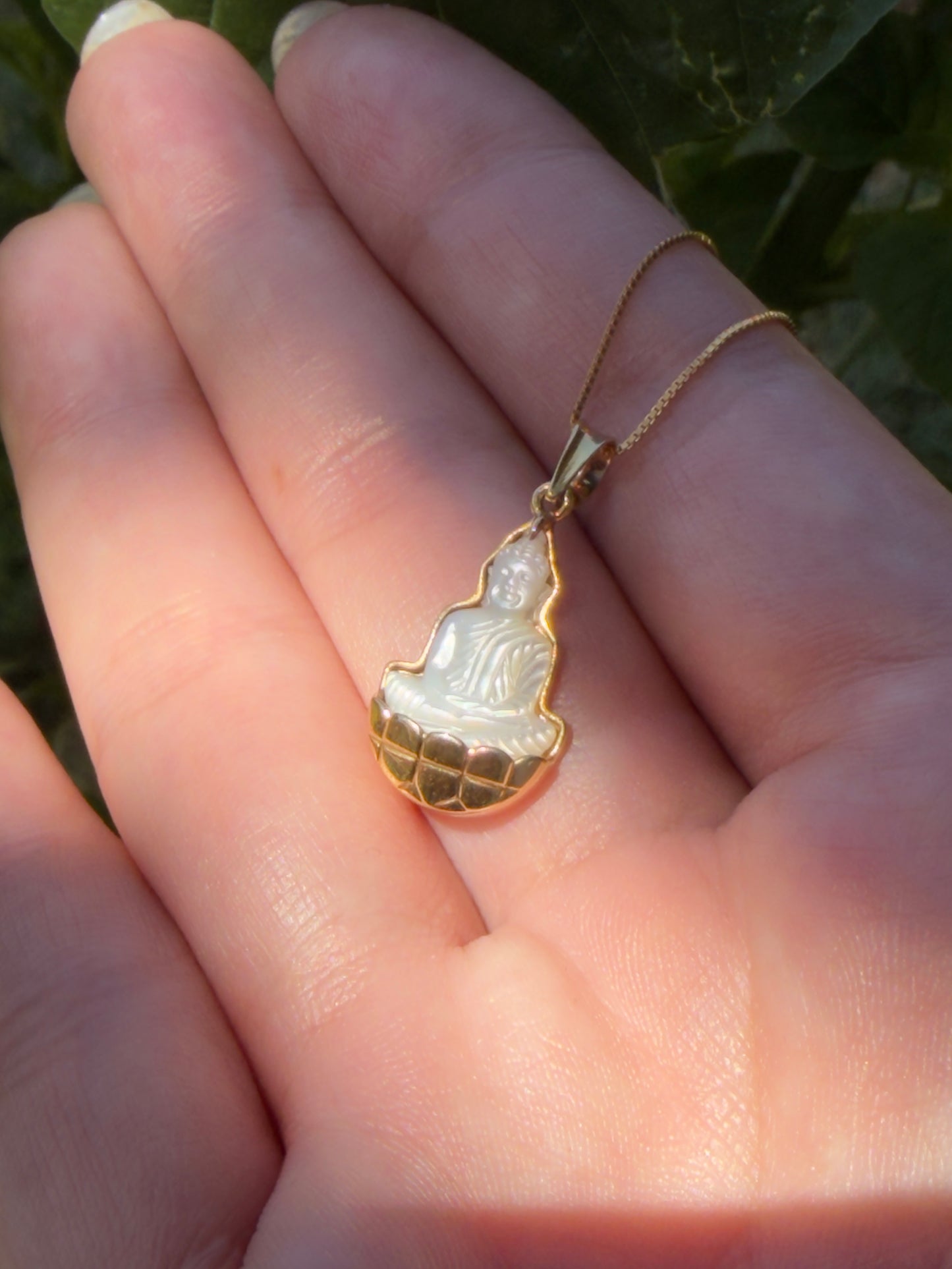 Mother of Pearl Silhouette Buddha Pendant 10k Gold