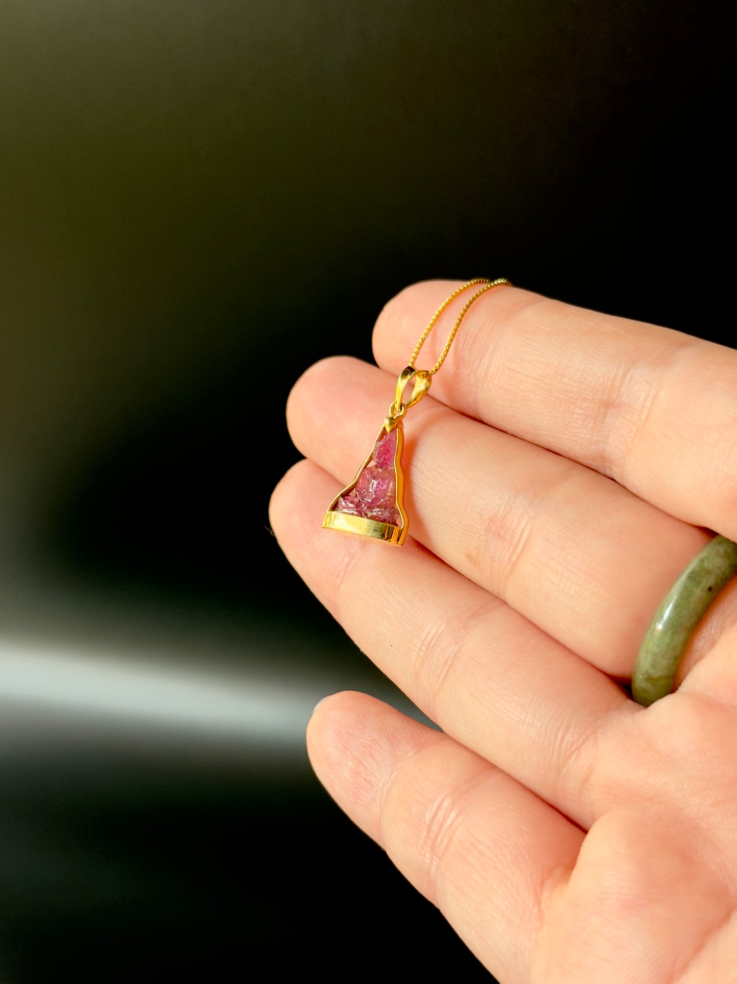 Pink Tourmaline Gemstone Buddha Pendant 18k Gold #916