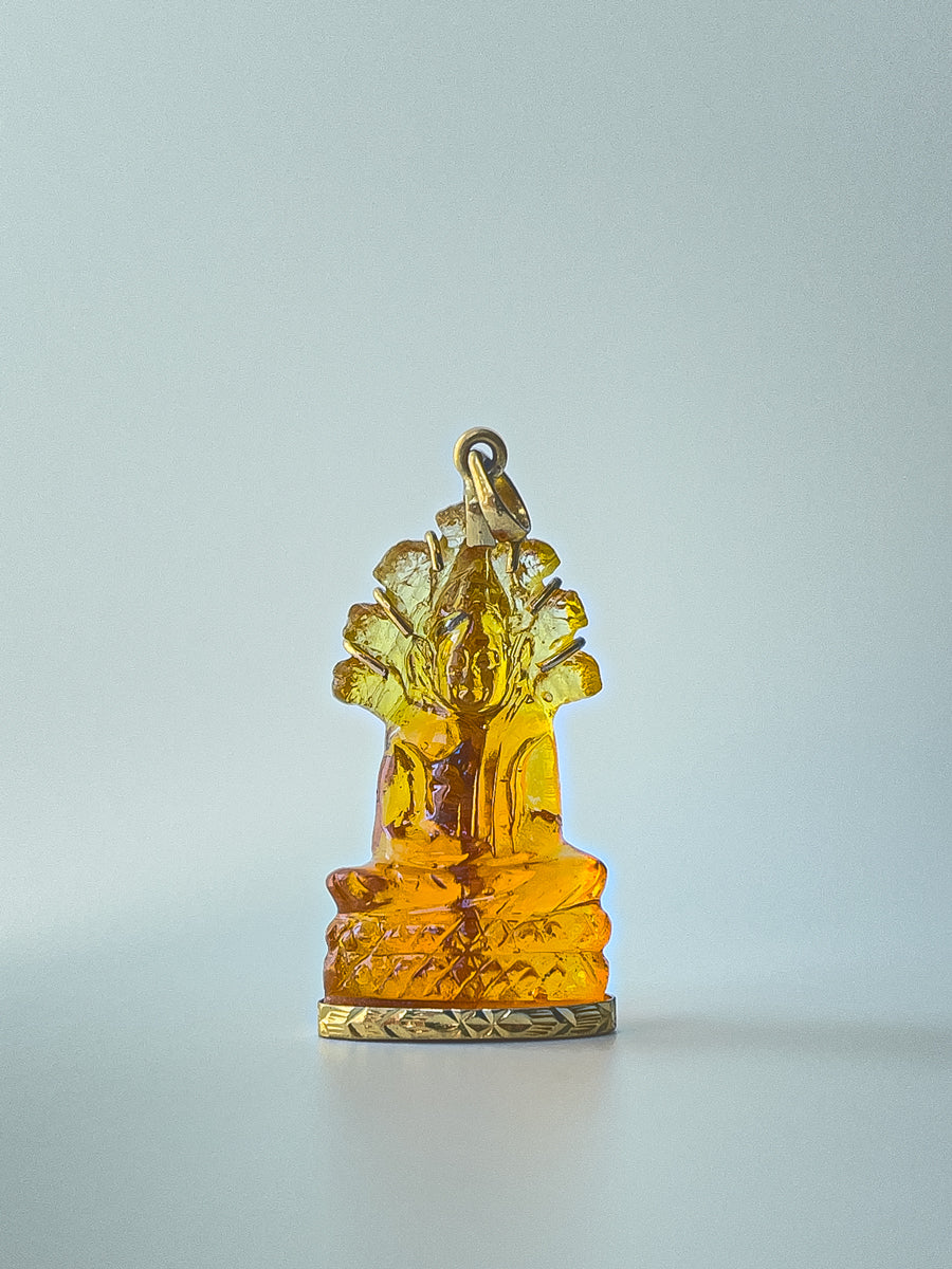 10K Amber Naga Buddha Pendant Meditation Pose #750