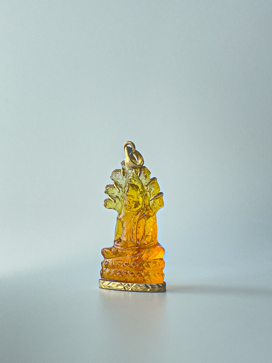 10K Amber Naga Buddha Pendant Meditation Pose #750