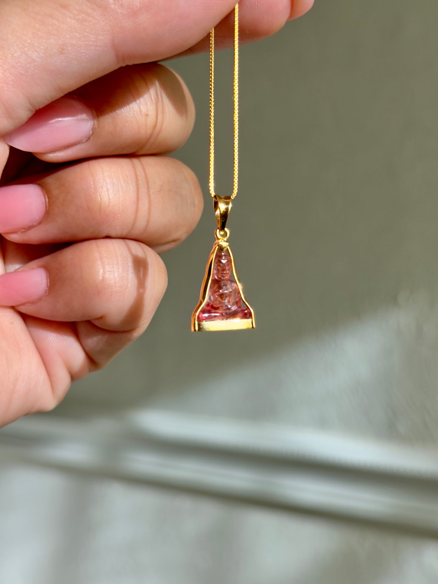 Pink Tourmaline Gemstone Buddha Pendant 18k Gold #915