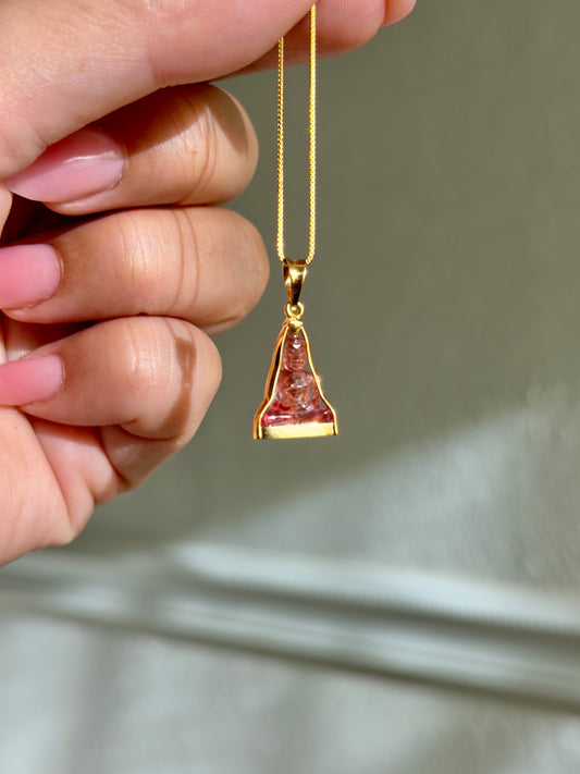 Pink Tourmaline Gemstone Buddha Pendant 18k Gold #915