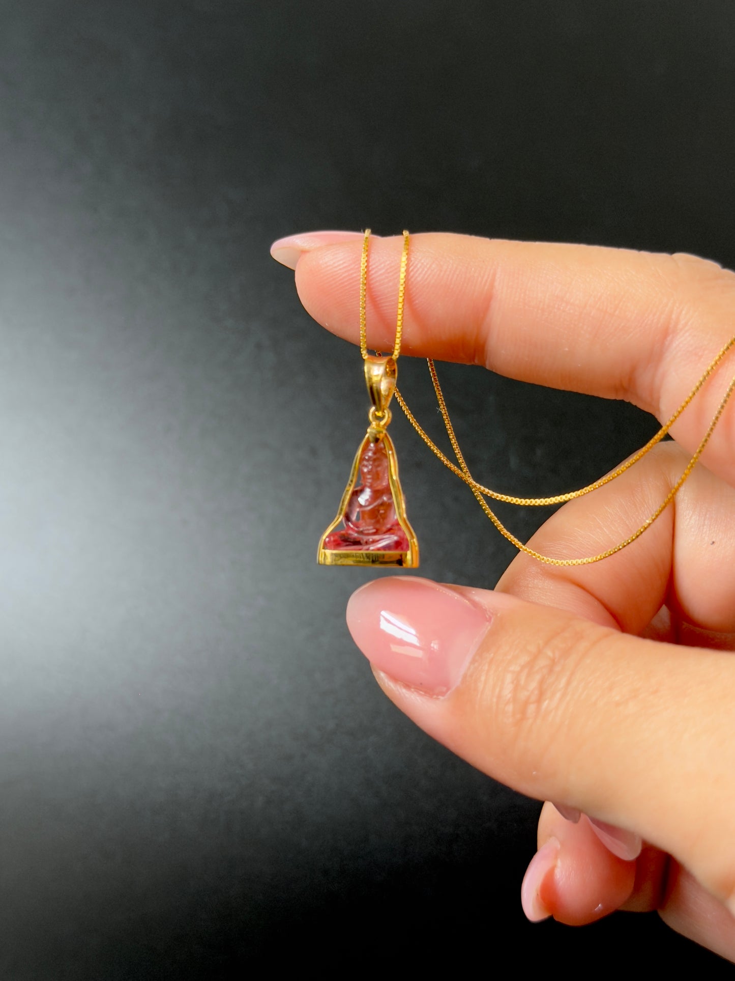 Pink Tourmaline Gemstone Buddha Pendant 18k Gold #915