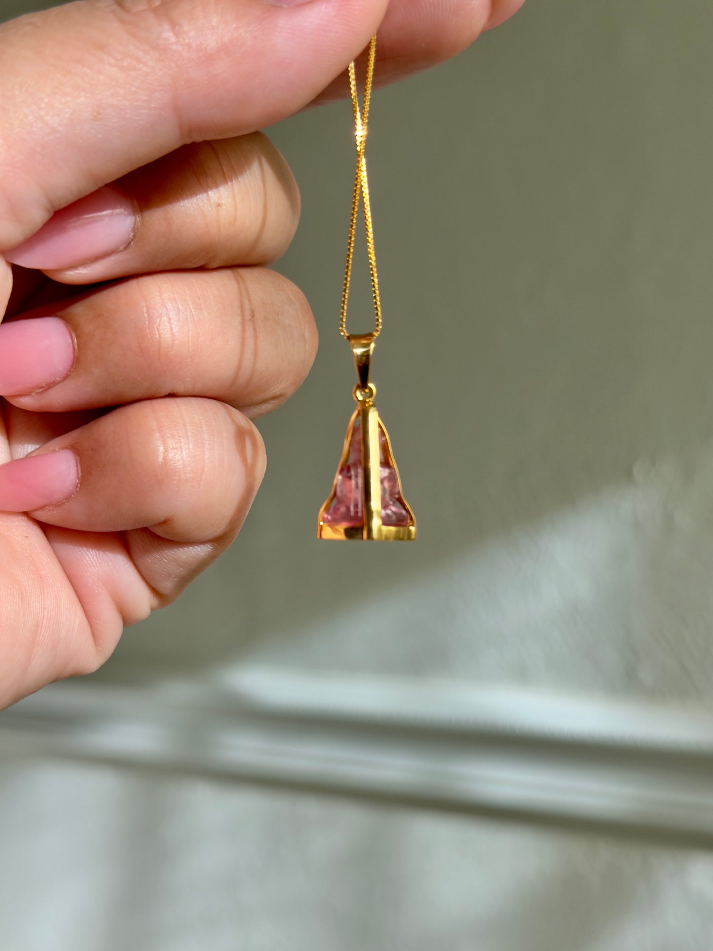 Pink Tourmaline Gemstone Buddha Pendant 18k Gold #915