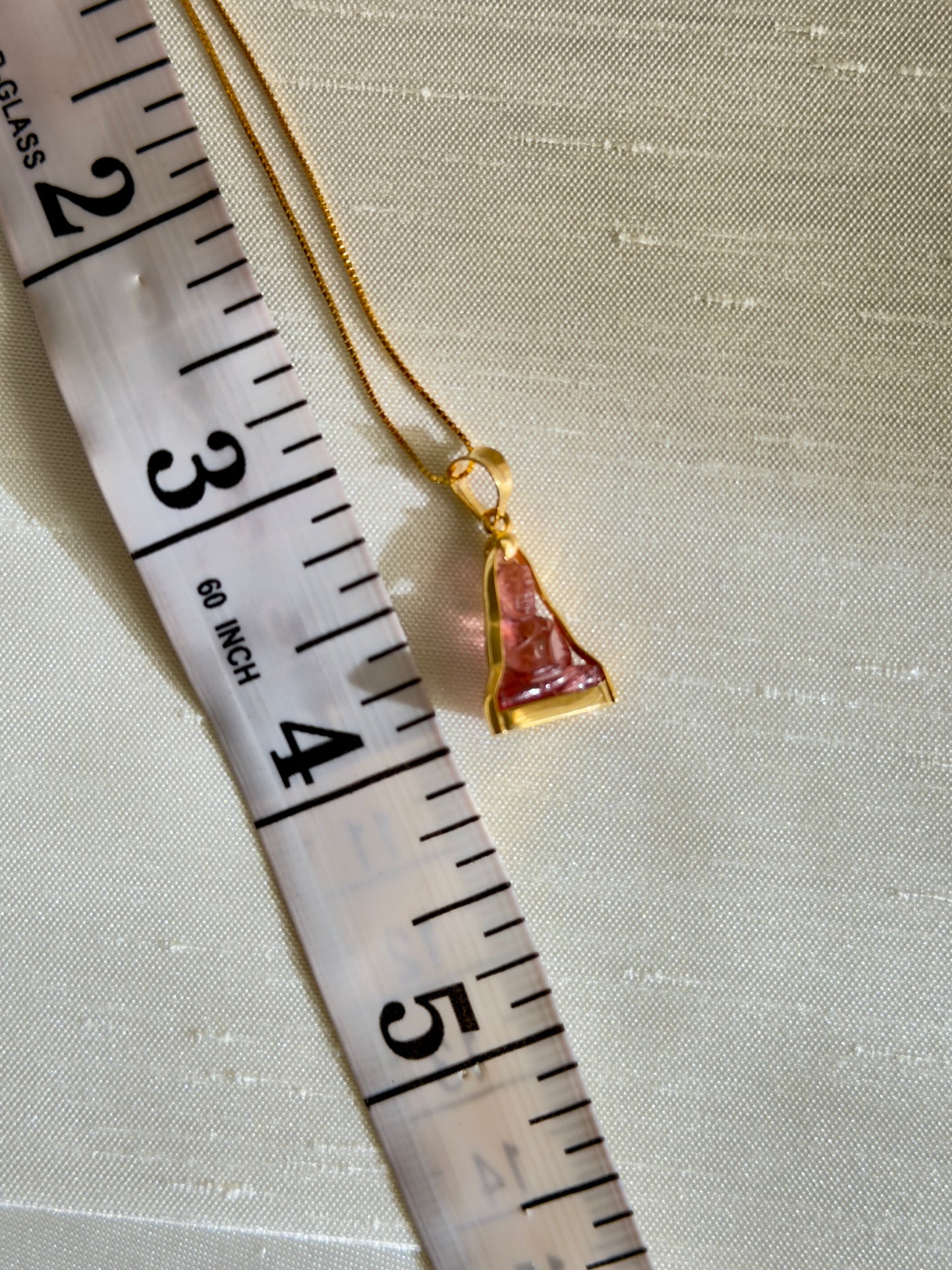 Pink Tourmaline Gemstone Buddha Pendant 18k Gold #915