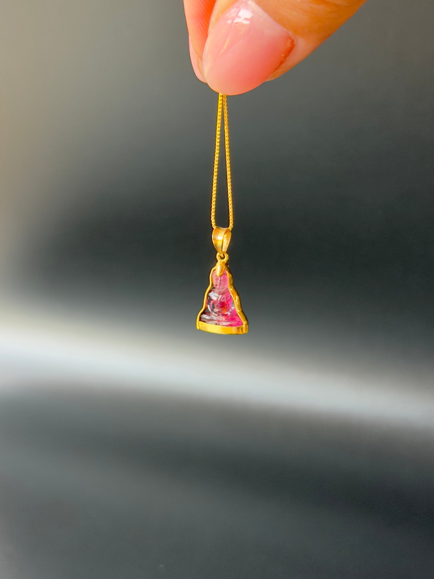 Pink Tourmaline Gemstone Buddha Pendant 18k Gold #917
