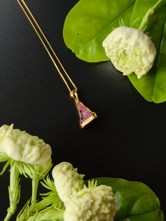 Pink Tourmaline Gemstone Buddha Pendant 18k Gold #916