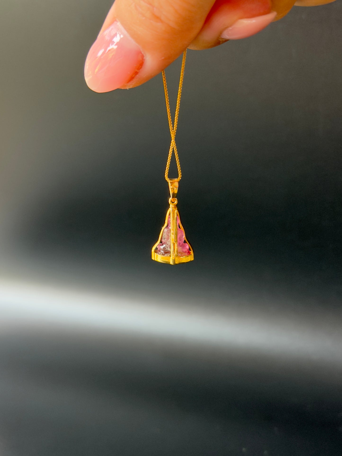 Pink Tourmaline Gemstone Buddha Pendant 18k Gold #916