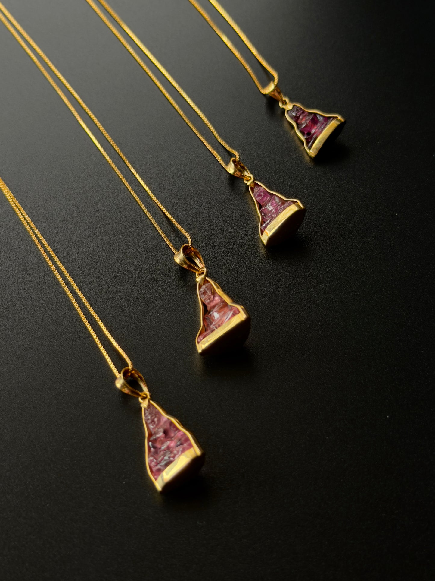 Pink Tourmaline Gemstone Buddha Pendant 18k Gold #915