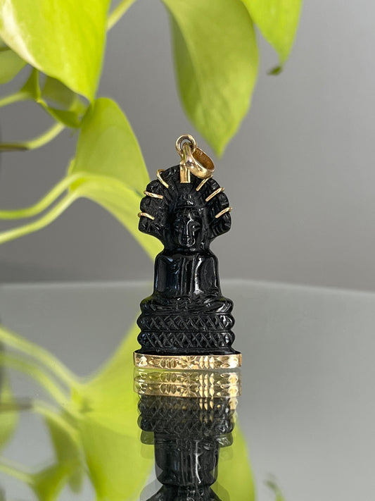 10k Gold Black Onyx Naga Buddha