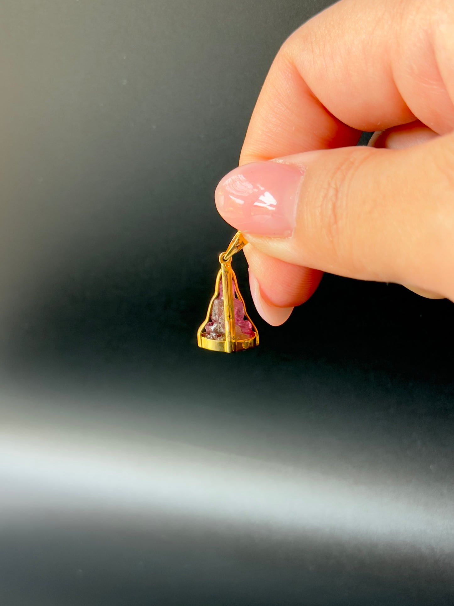Pink Tourmaline Gemstone Buddha Pendant 18k Gold #916