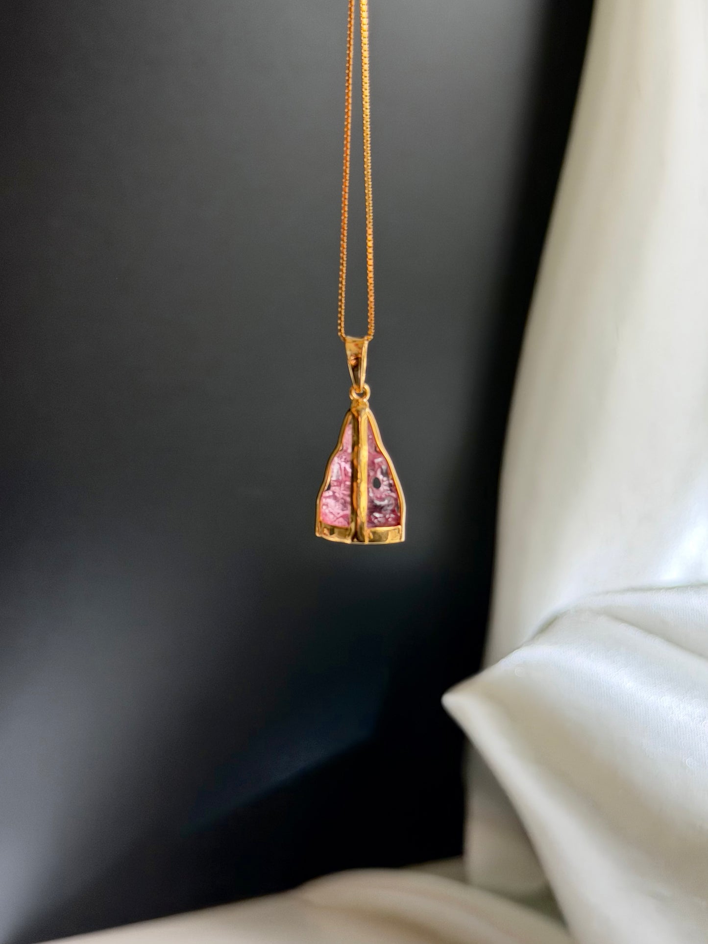 Pink Tourmaline Gemstone Buddha Pendant 18k Gold #914
