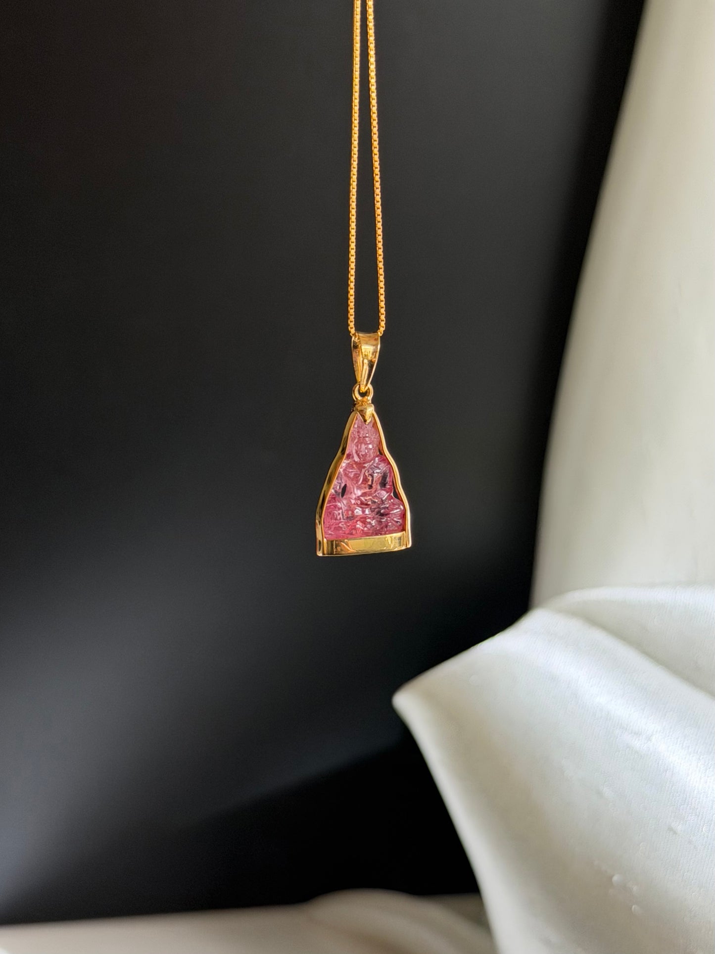 Pink Tourmaline Gemstone Buddha Pendant 18k Gold #914