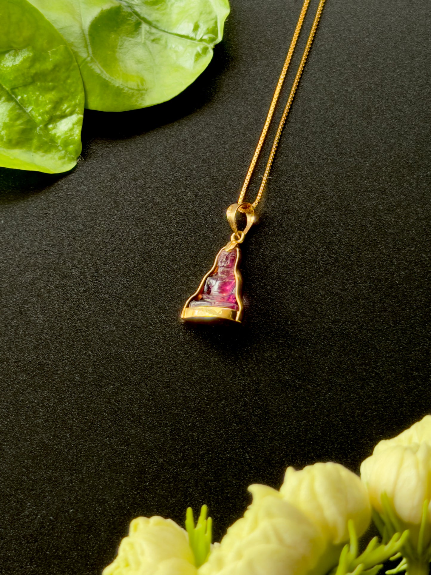 Pink Tourmaline Gemstone Buddha Pendant 18k Gold #917