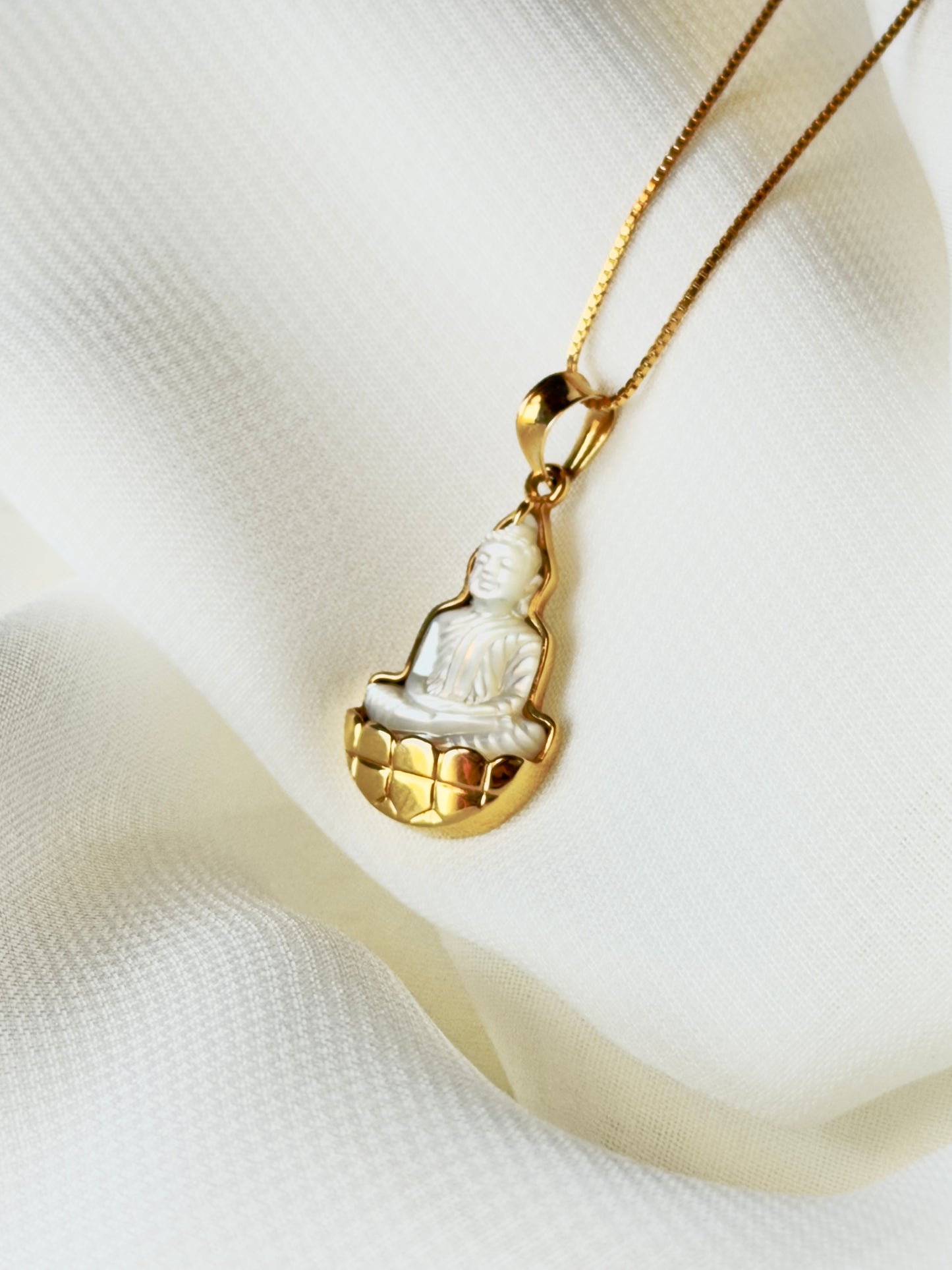 Mother of Pearl Silhouette Buddha Pendant 10k Gold