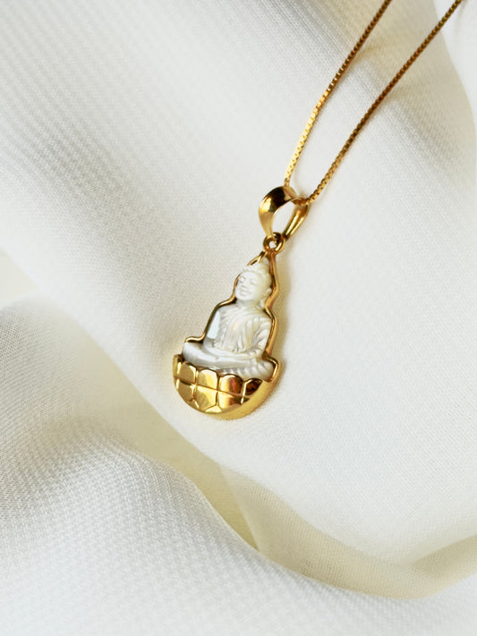 Mother of Pearl Silhouette Buddha Pendant 10k Gold