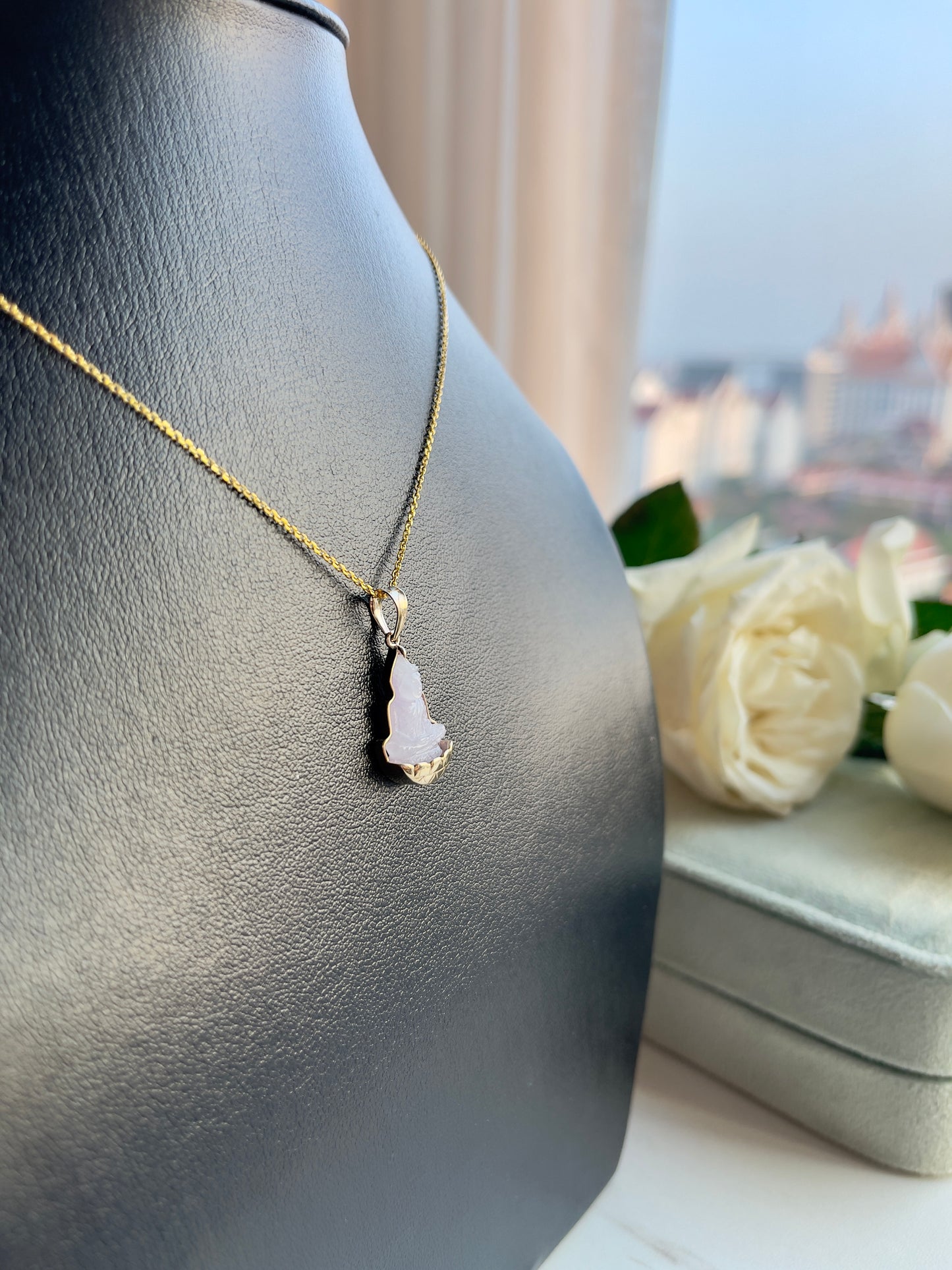 Purple Jade Silhouette Buddha Pendant 10k Gold #903