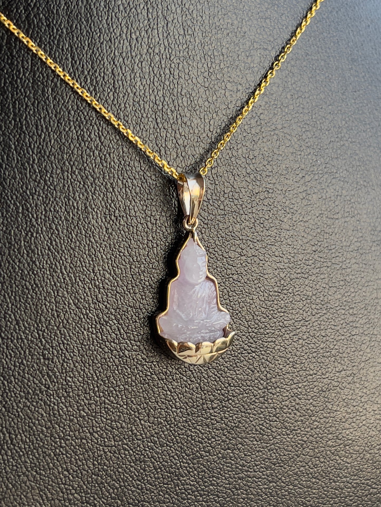 Purple Jade Silhouette Buddha Pendant 10k Gold #903