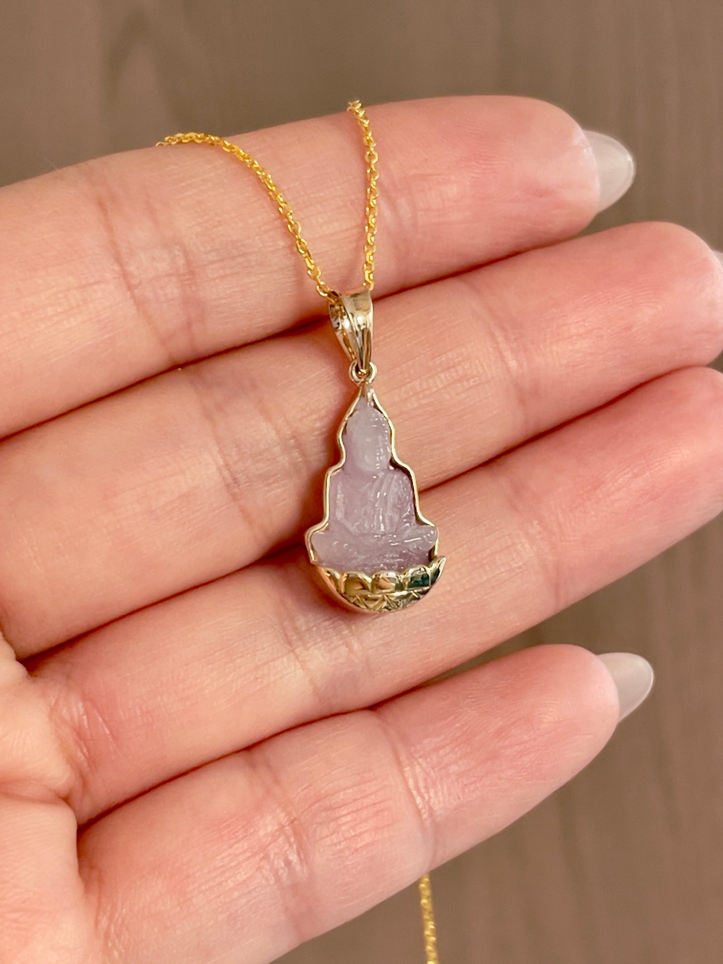 Purple Jade Silhouette Buddha Pendant 10k Gold #903