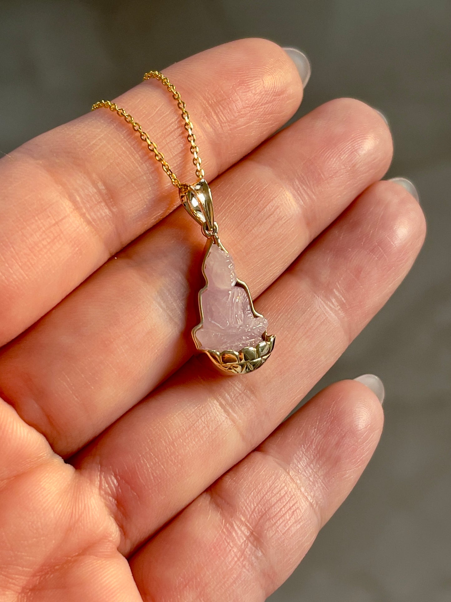 Purple Jade Silhouette Buddha Pendant 10k Gold #903