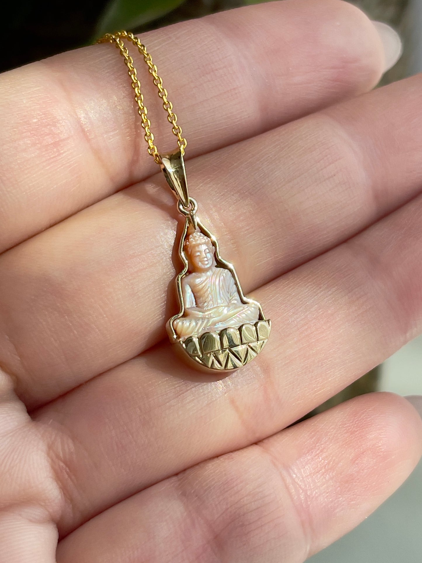 Gold Mother of Pearl Silhouette Buddha Pendant 10k Gold #904