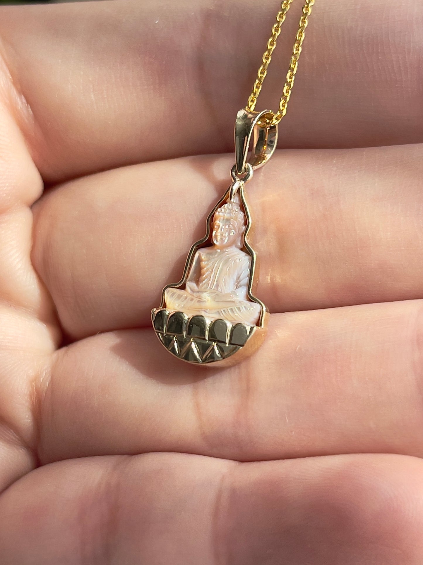 Gold Mother of Pearl Silhouette Buddha Pendant 10k Gold #904