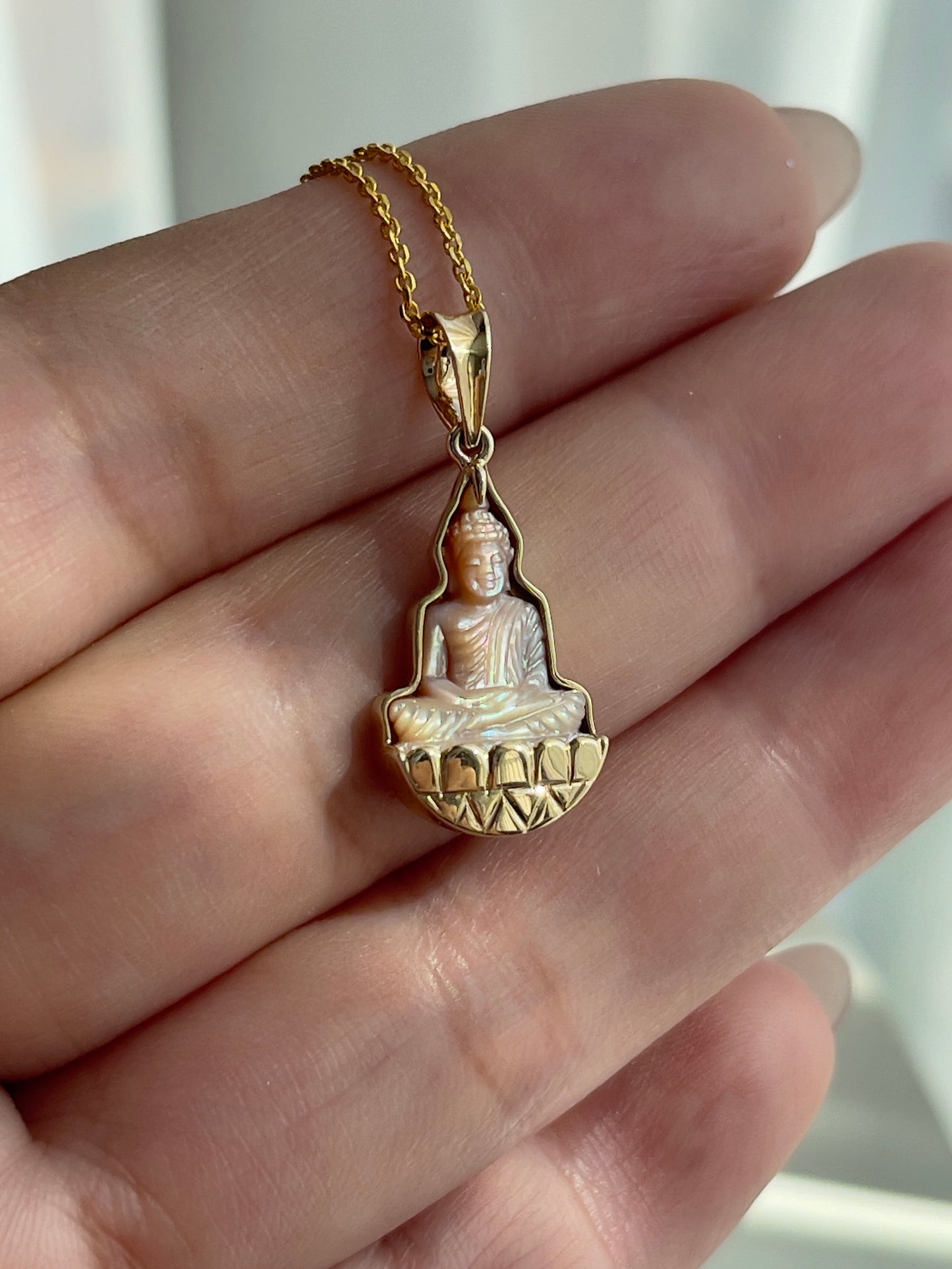 Gold Mother of Pearl Silhouette Buddha Pendant 10k Gold #904