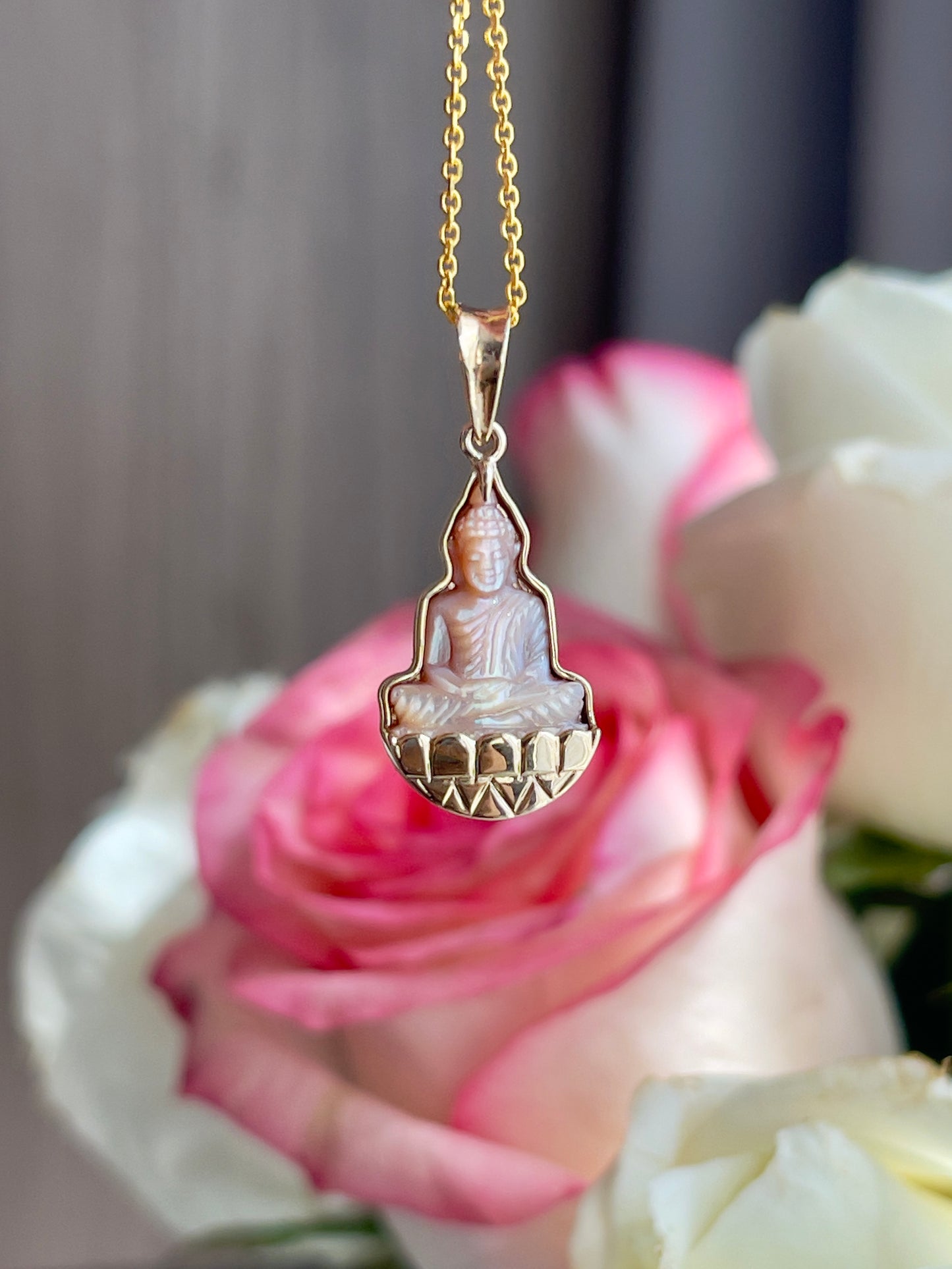 Gold Mother of Pearl Silhouette Buddha Pendant 10k Gold #904