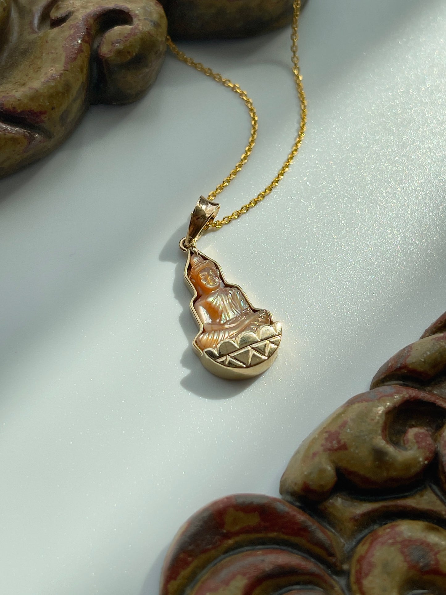 Gold Mother of Pearl Silhouette Buddha Pendant 10k Gold #905