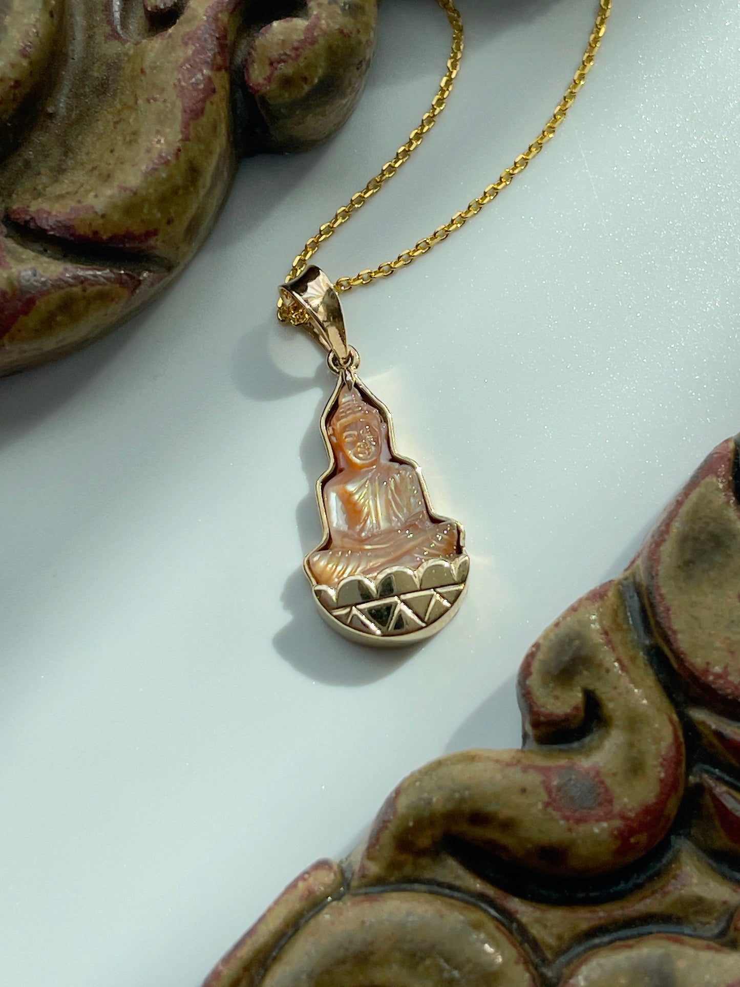 Gold Mother of Pearl Silhouette Buddha Pendant 10k Gold #905