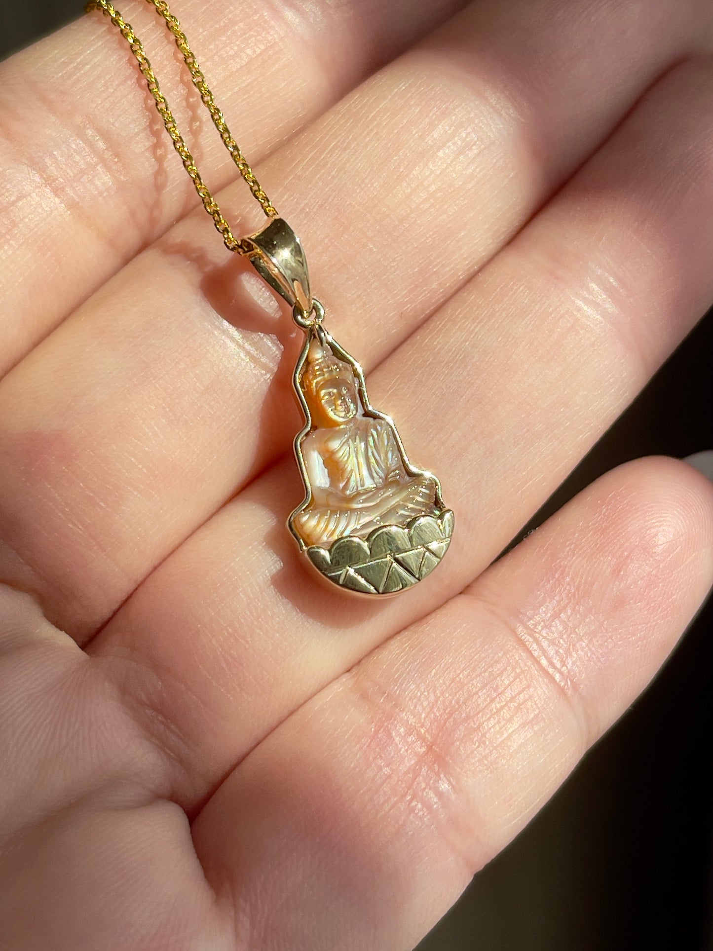 Gold Mother of Pearl Silhouette Buddha Pendant 10k Gold #905