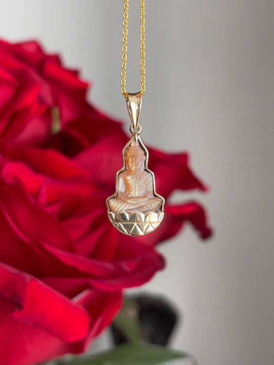 Gold Mother of Pearl Silhouette Buddha Pendant 10k Gold #905