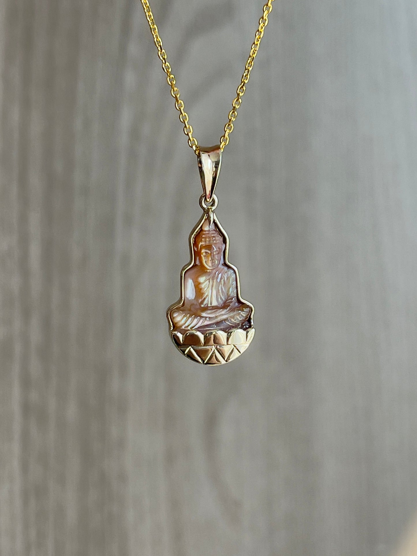 Gold Mother of Pearl Silhouette Buddha Pendant 10k Gold #905