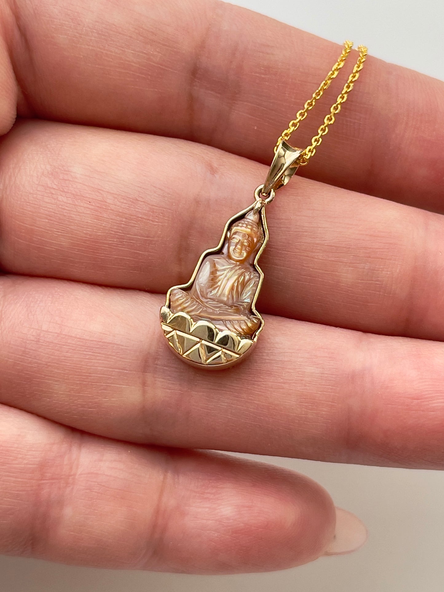 Gold Mother of Pearl Silhouette Buddha Pendant 10k Gold #905
