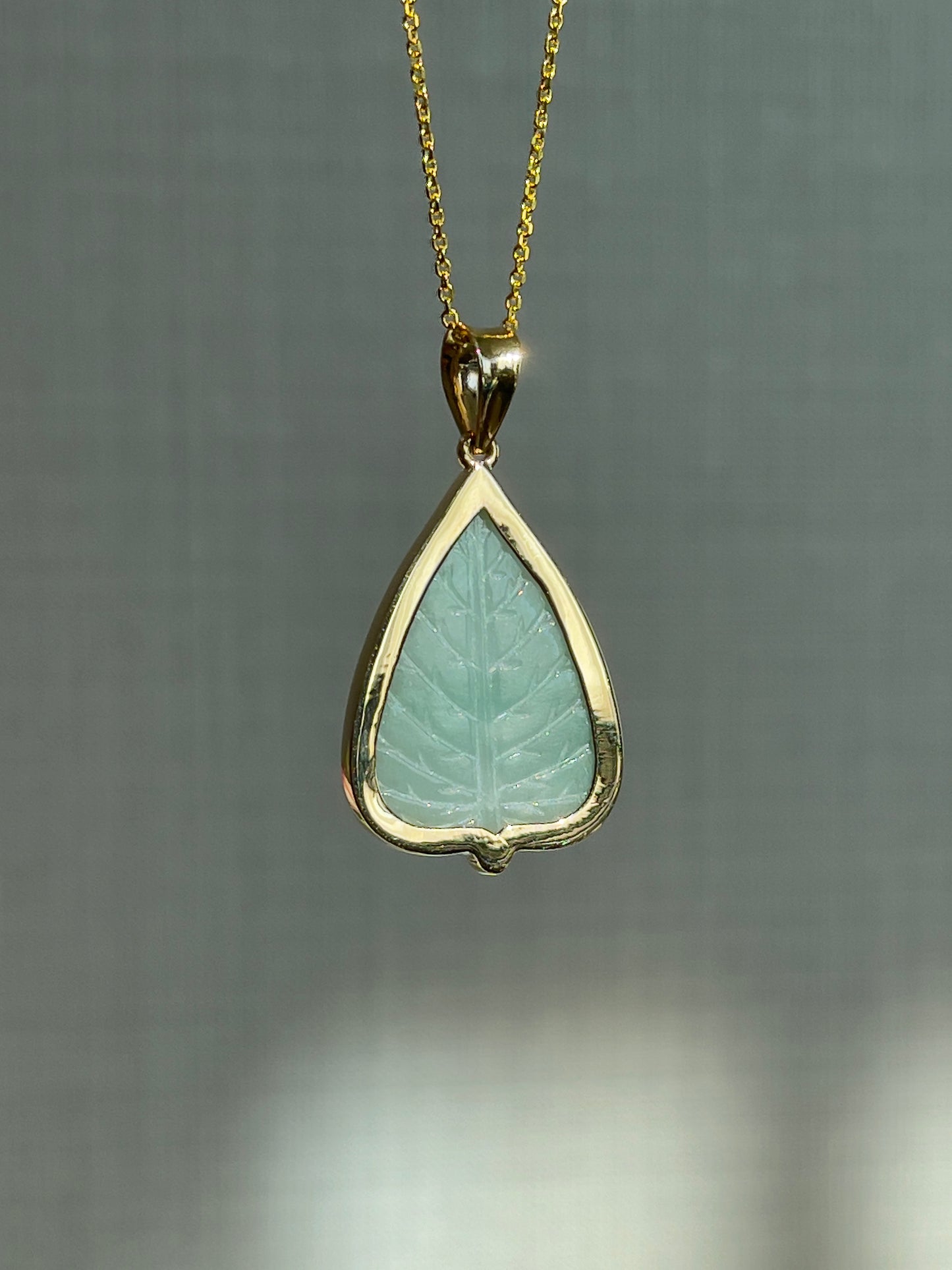 Jade Banyan Leaf Buddha Pendant 14k Gold #906