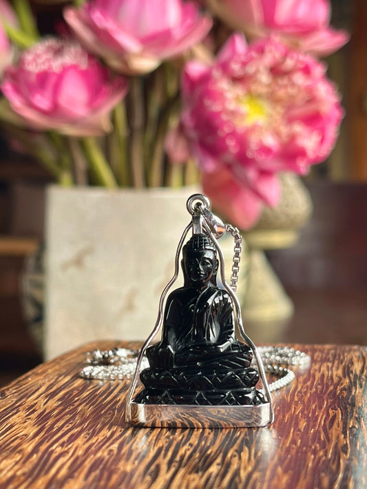 Black Onyx Buddha in Silver