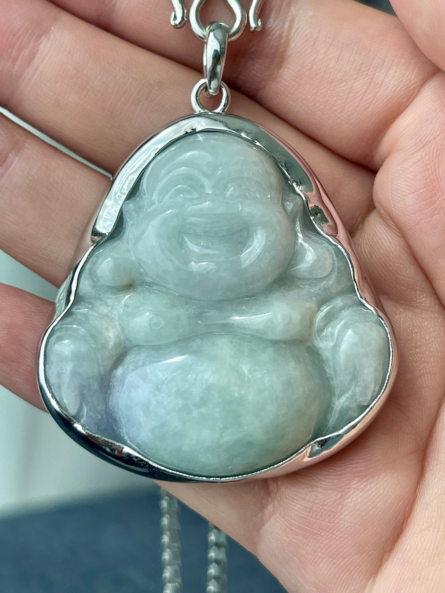 Jade Happy Buddha in Silver # 694