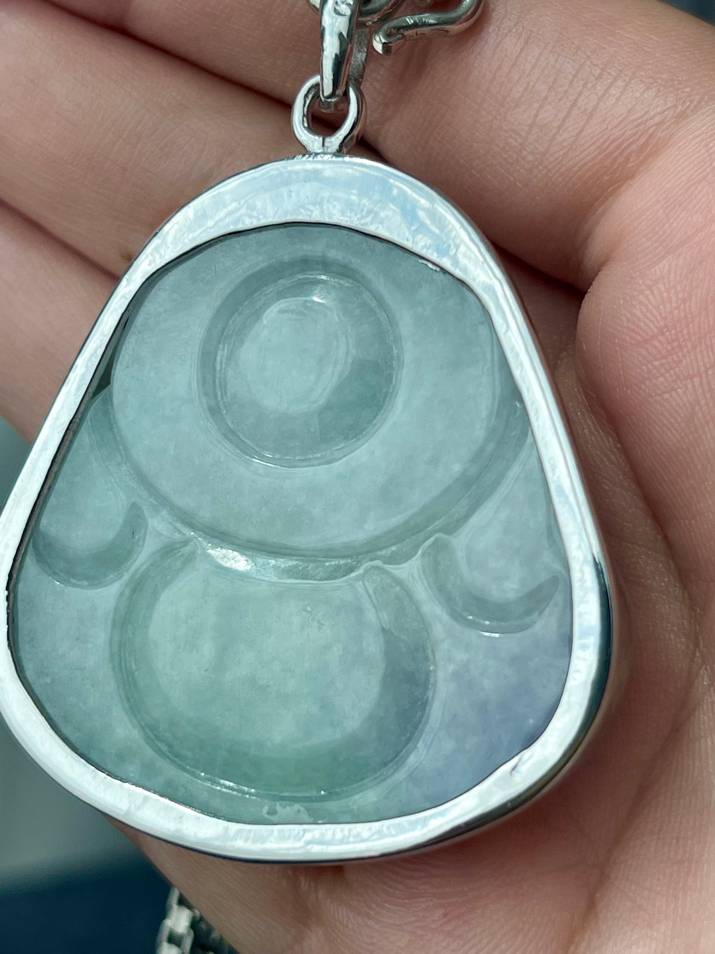 Jade Happy Buddha in Silver # 694