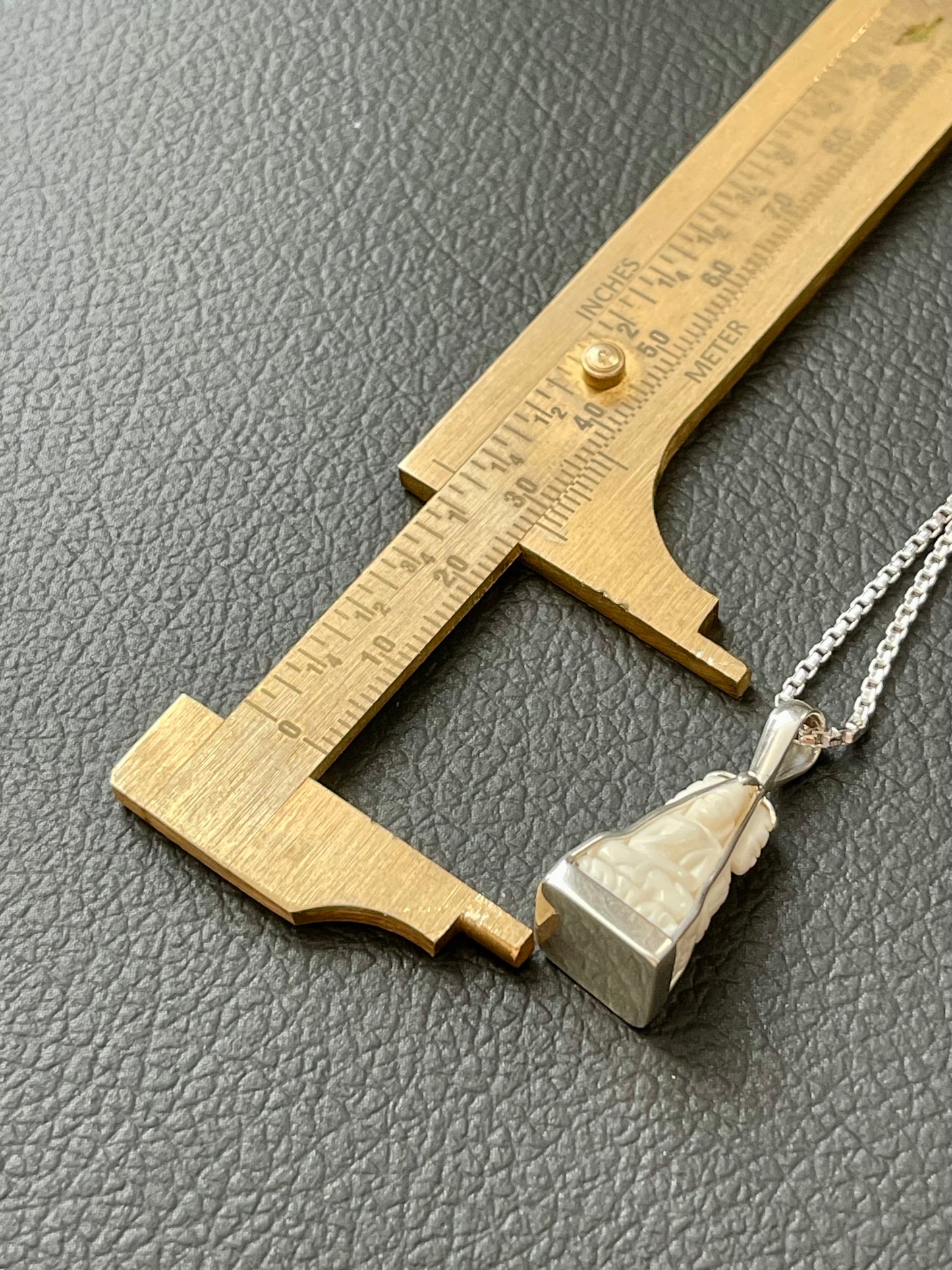 Four-Sided Cow Bone Buddha Pendant in Silver #897