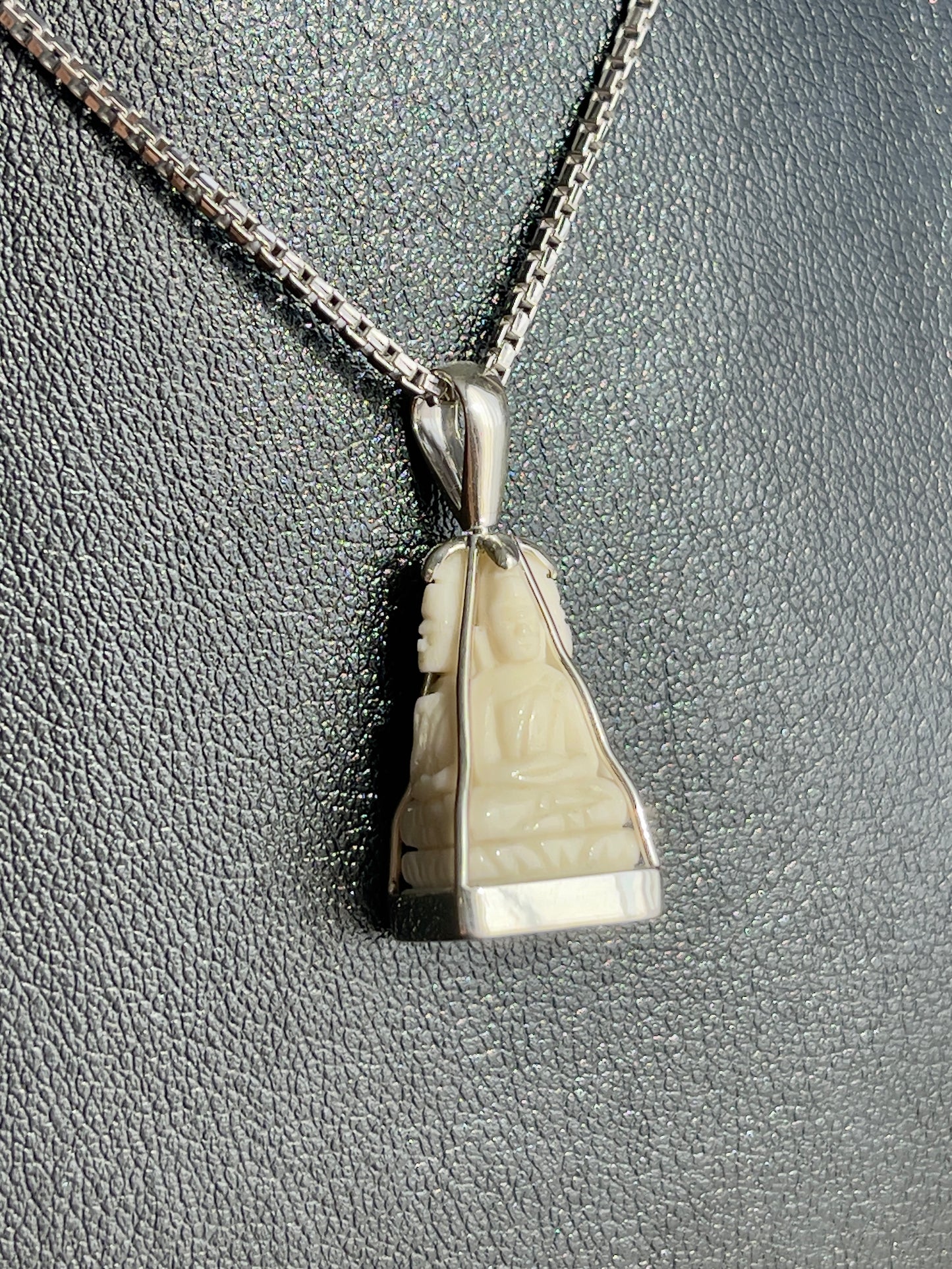 Four-Sided Cow Bone Buddha Pendant in Silver #897