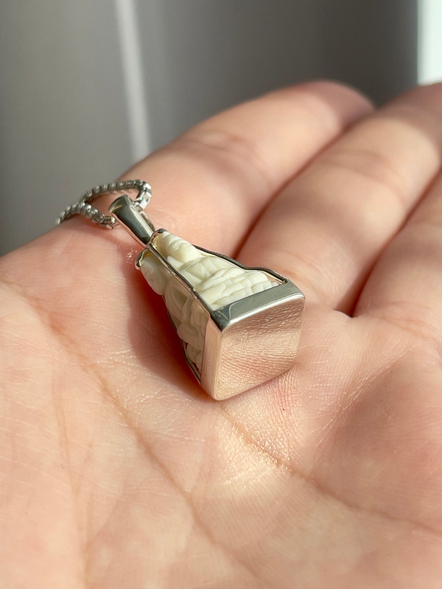 Four-Sided Cow Bone Buddha Pendant in Silver #897