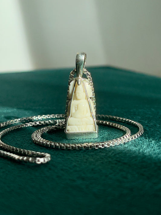 Four-Sided Cow Bone Buddha Pendant in Silver #897