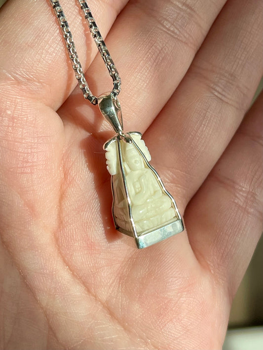 Four-Sided Cow Bone Buddha Pendant in Silver #898