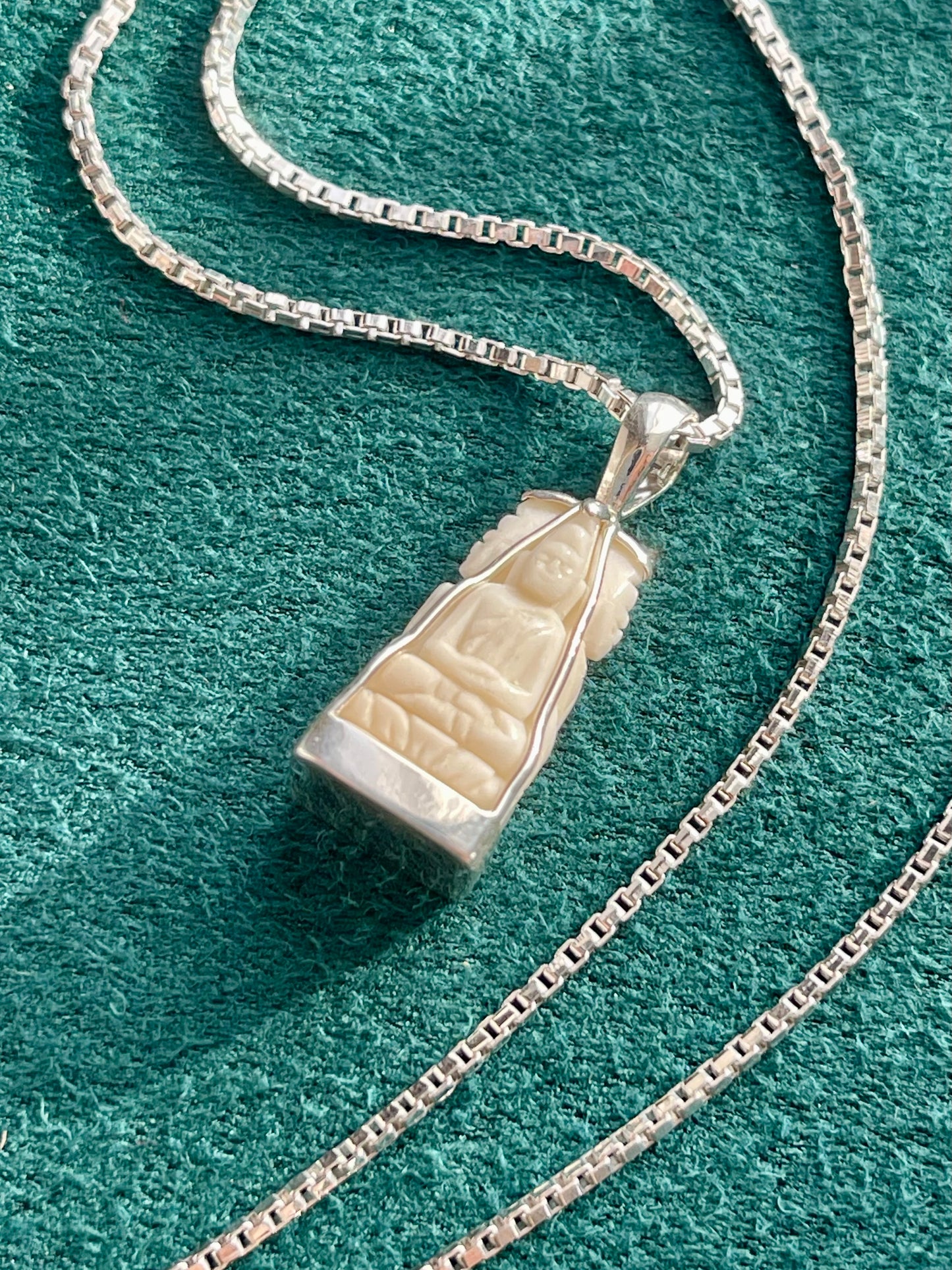 Four-Sided Cow Bone Buddha Pendant in Silver #898