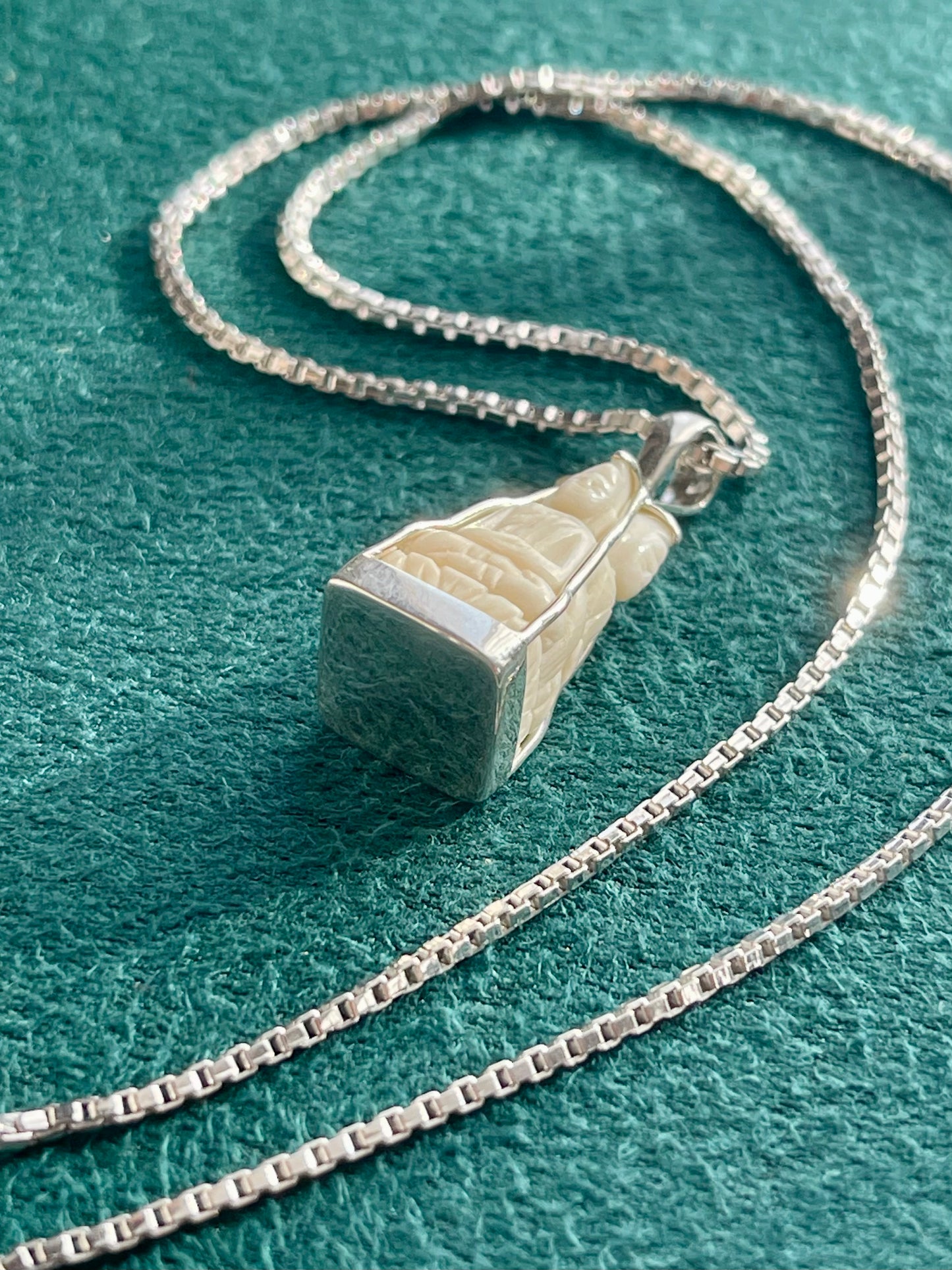 Four-Sided Cow Bone Buddha Pendant in Silver #898